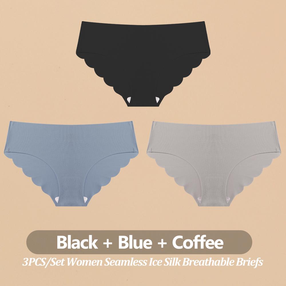3PCS Women Seamless Panties Ultra Thin Breathable Underwear Sexy Low Waist Briefs Female Elastic Wavy Side Lingerie Uniform Co Practical Use