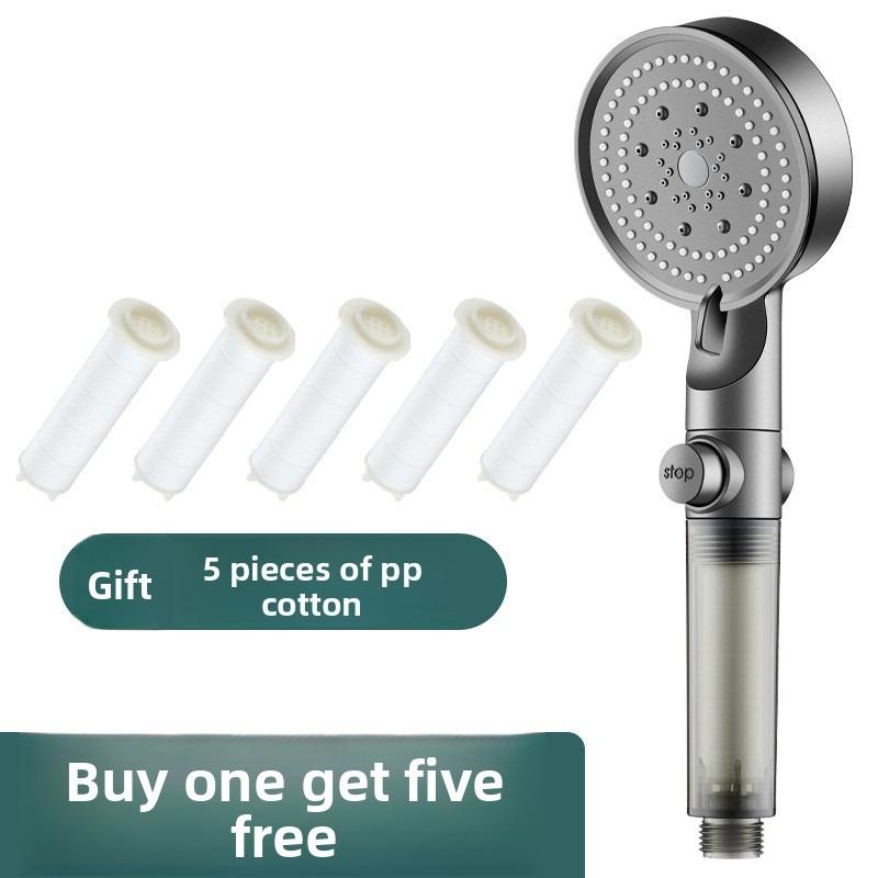 Black Five-speed Water-stop Multi-functional Bathroom Showerhead Set, Black Household, Large Water Output, Hot Water Pressurization