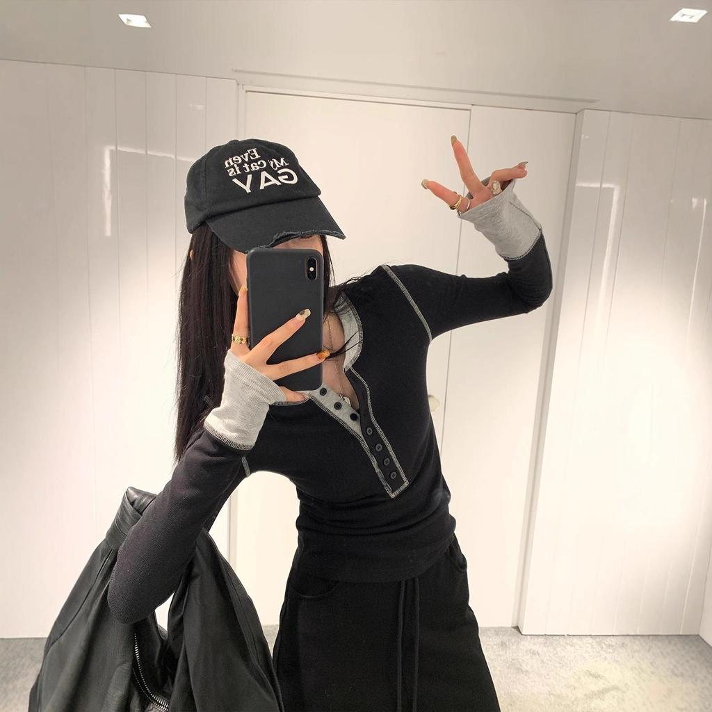 Women's Spring Long Sleeve Slim Fit Colorblock T-Shirt