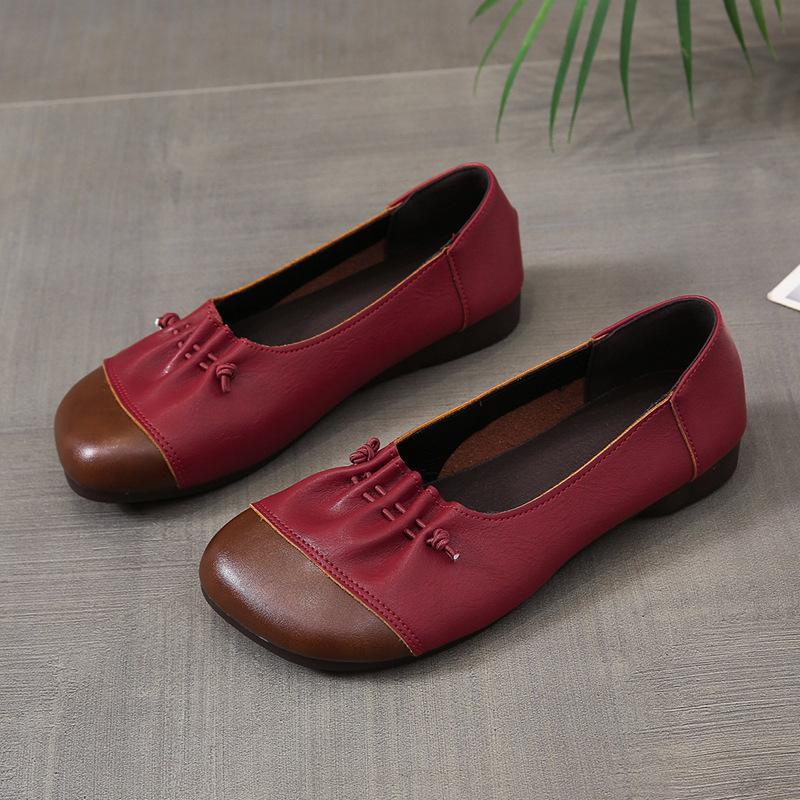 Plus Size Shoes for Women Soft Leather Retro Shallow Single Shoes Casual Ladies Loafers Slip On Fashion Moccasin Mom Shoes