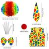 5 pièces/set Costume de Clown d'Halloween pour Adultes Combinaison en Tissu avec Ensemble Perruque Cosplay Fête Carnaval Spectacle de Scène Tenue de Jeu de Rôle