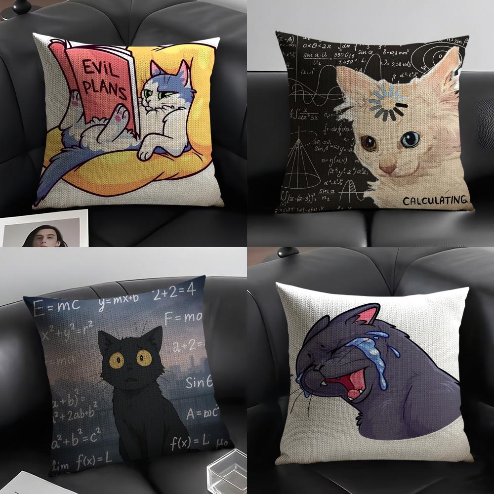 fashing cat thinking network pattern Pillow Case Natural Linen Double-Sided Printing Sofa Home Decor Cushion Cover