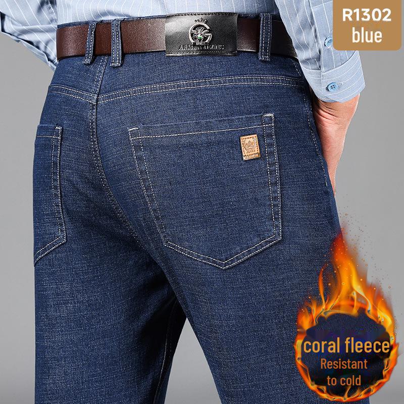 Elastische Jeans mit hoher Taille für Herren: Knitterfreie, dicke Hose für Herbst und Winter