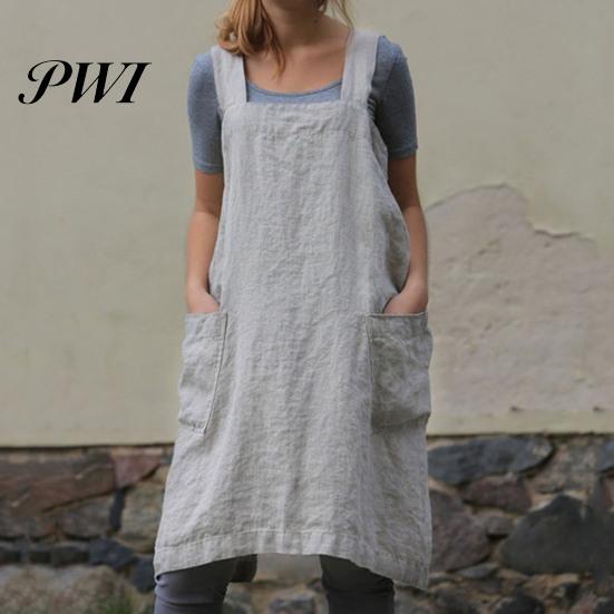 Washable Cooking Apron Solid Color Crisscross Back with Pockets Garden Fine Workmanship Baking Accessories