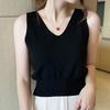 French Solid Color V-Neck Sleeveless Simple Casual Knitted Vest For Women