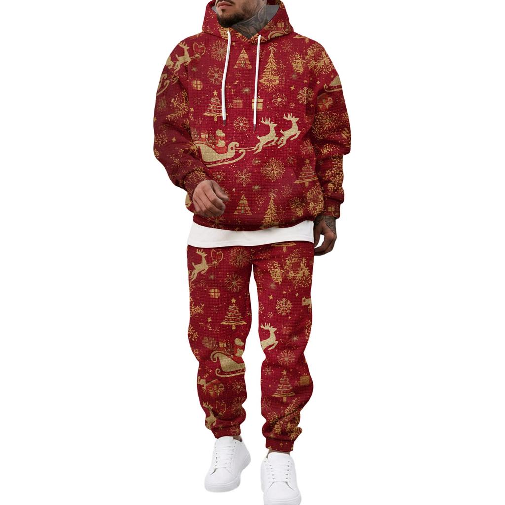 Men's Casual Sweatshirt Set for Fall Winter with Patterned Design, Comfortable Everyday Wear