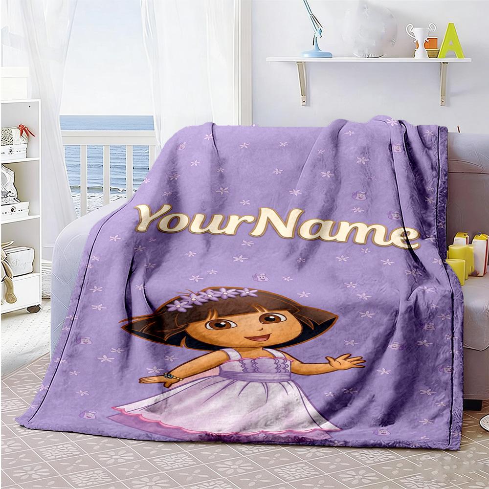 Dora Explorer Customize Your Name Blanket Lightweight Customizable Blanket Soft Warm Cozy for Picnics Home Decor Seaside Office Ideal for All Seasons