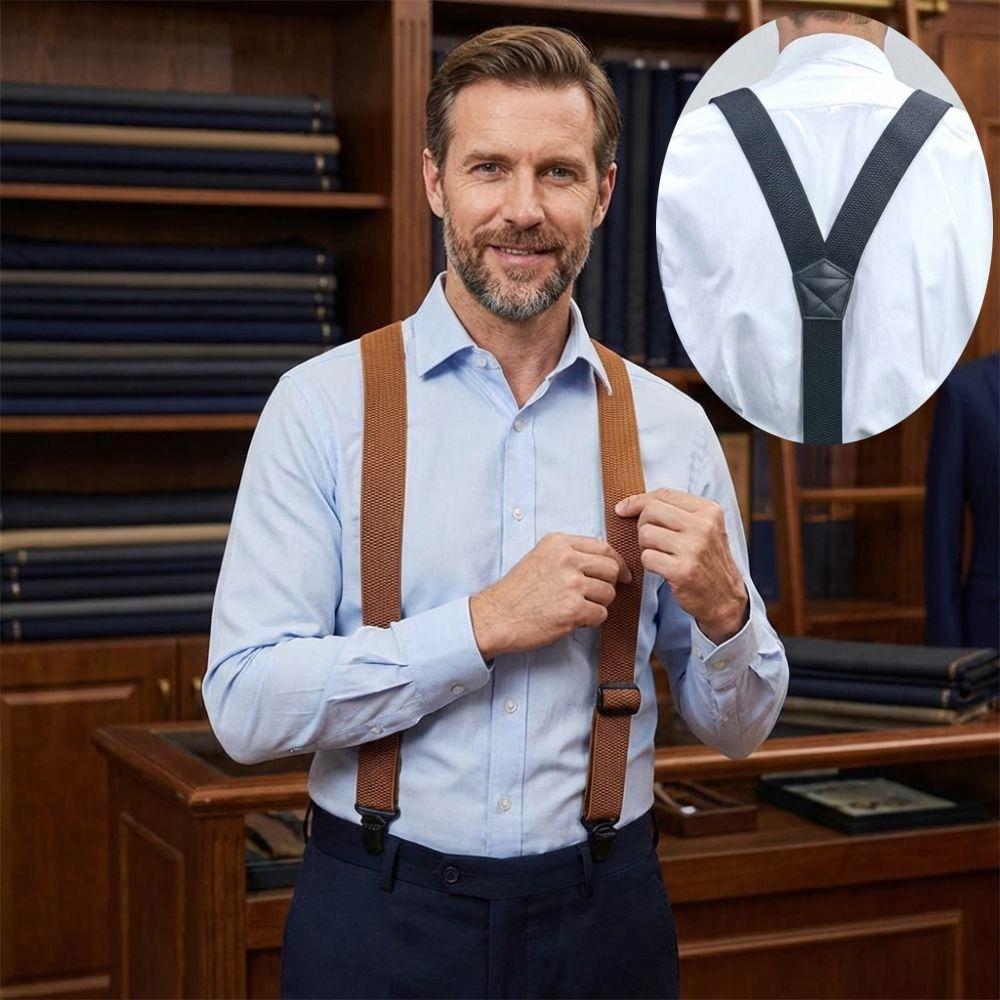 3.8cm Wide Work Suspenders with 3 Gripper Clasps Elastic Pants Braces  Business