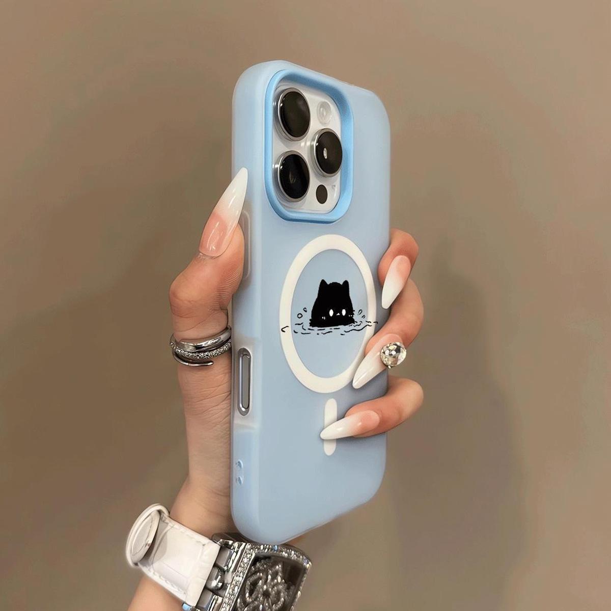 

Fashionable Magnetic Jelly Two-in-one Mobile Phone Case for Iphone15 for Apple Little Black Cat Mobile Phone Case Fashion Trend For iphone 17PROMAX