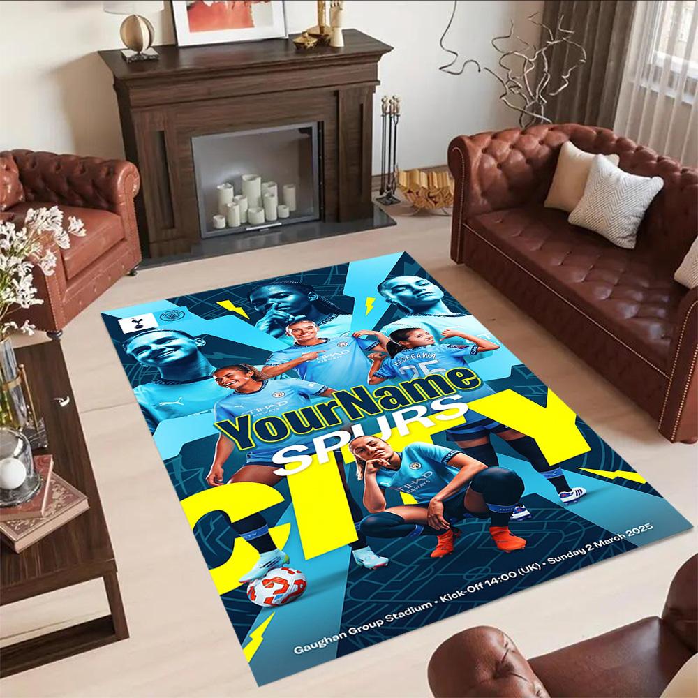 Manchester City Customize Your Name Floor Mat Design for Bedrooms Game Room Dormitory Foyer Antislip Carpet Decorate Offices Wedding Party Gift