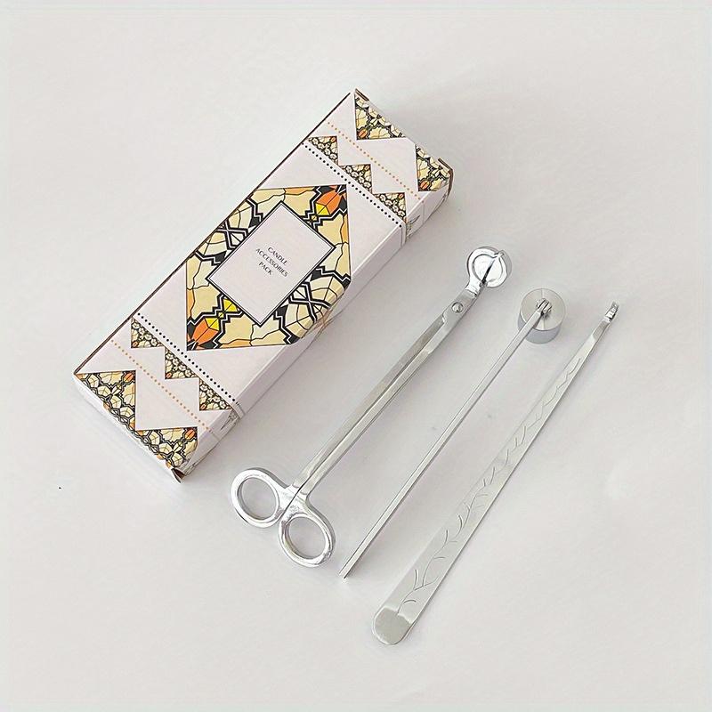 3Pcs Stainless Steel Candle Tool Set Wick Trimmer Snuffer Dipper Cutter Extinguishing Hook Candle Accessory for Home