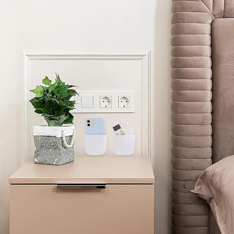 1PC Wall-mounted Storage Box Without Drilling Is Used for Remote Control and Mobile Phone Charging. Practical Hook for Mobile Phone Storage Rack