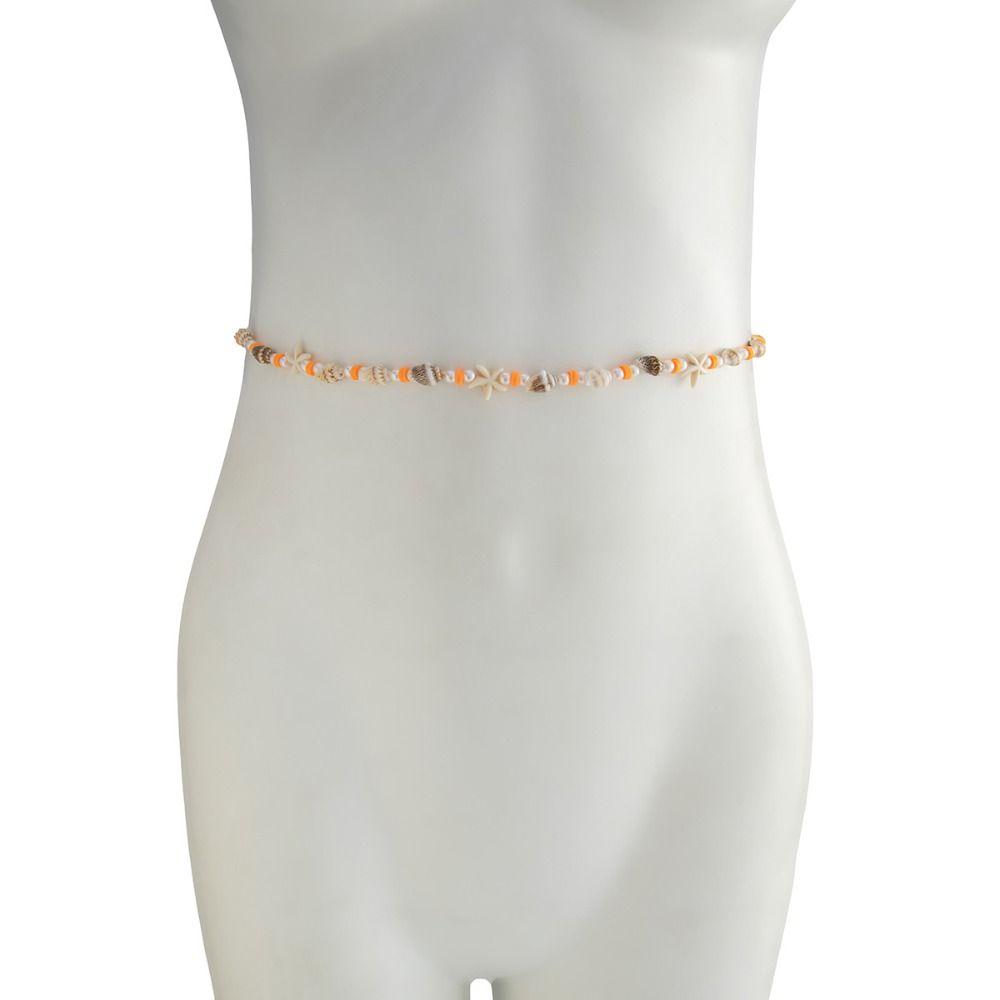 Acrylic Starfish Shell Waist Chain Soft Pottery Rice Beads Belly Chain Bohemian Body Chain  Girls