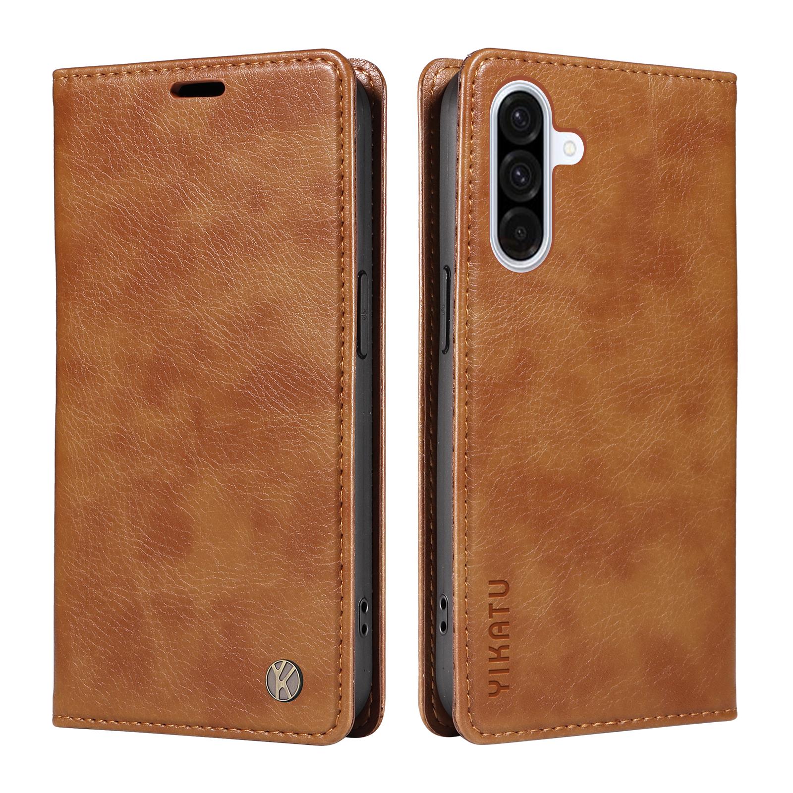 

For Samsung Galaxy A56 5G Wallet Case YIKATU YK-006 Magnetic Closure Leather Phone Cover Litchi Texture Brown