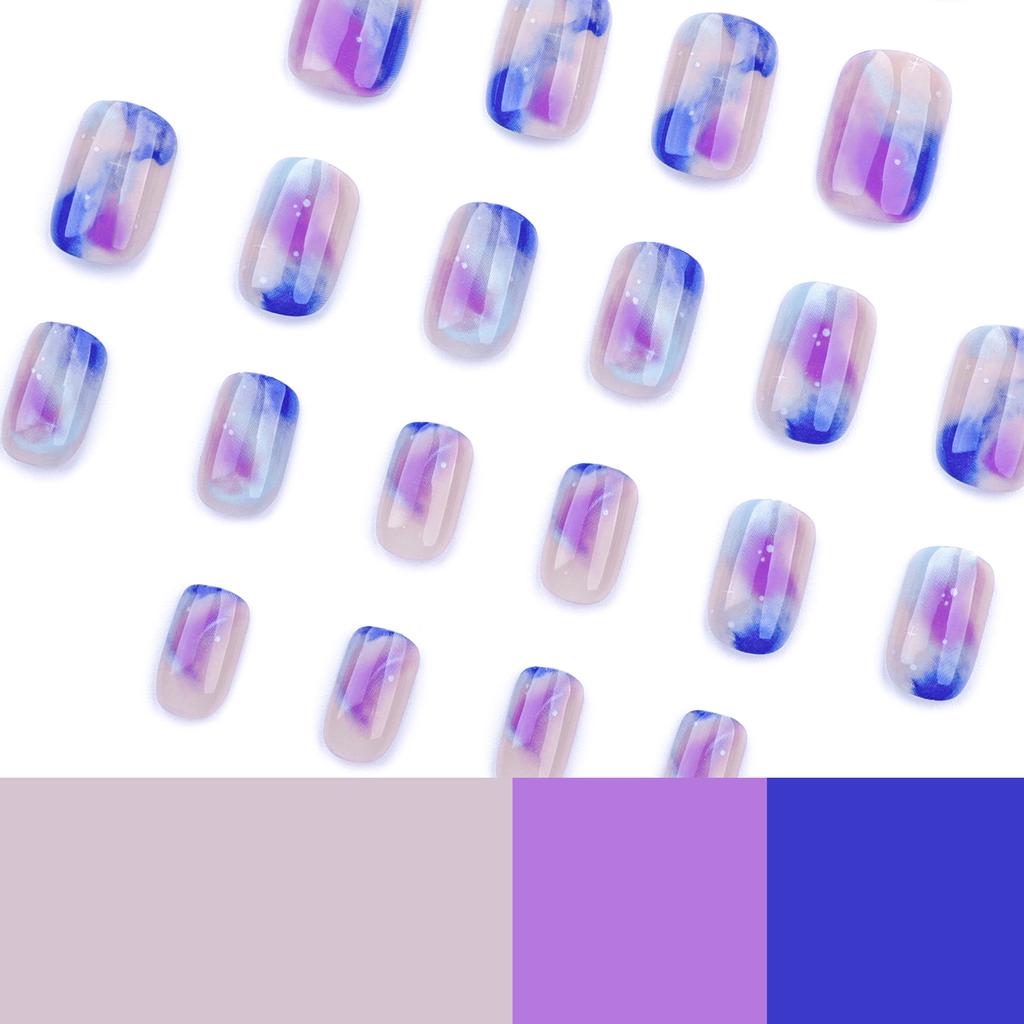 24 Stück Kurze Kurze Runde Trage-Nagelpflaster Farbverlauf Nagelkunst Falschnagel Galaxie Stern Nagelkunst Nagelpflaster