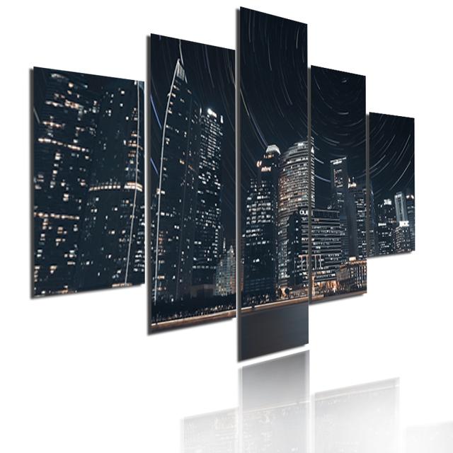 5 Pieces Modular Picture Bustling Cityscape Poster HD Printed Wall Art Modern Metropolis Skyscrapers Canvas Painting Home Decor