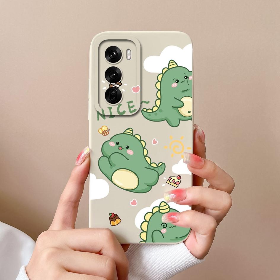 Handyhülle für Oppo Realme Narzo N63 C61 C63 Reno 12 Reno12 Pro F Bumper Beliebte Cartoon Dinosaurier Hülle Anti-Sturz Flüssigsilikonhülle für OPPO Hüllen