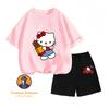 Loose and comfortable Hello Kitty cartoon crew neck two-piece summer set for kids