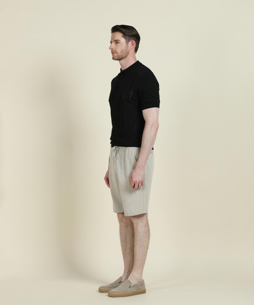 PANICALE Black Striped Short Sleeve Polo Knit