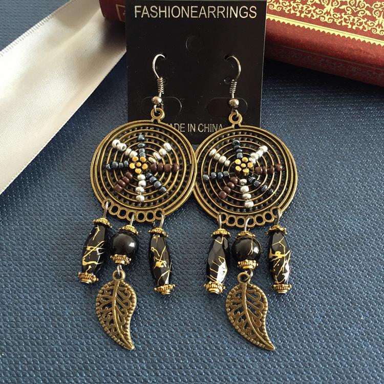 Vintage Celebrity Earrings Fashion Exaggerated Bohemian Tassel Pearl Bronze Long Beaded Earrings