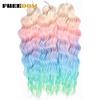 FREEDOM Synthetische Flecht-Haarverlängerungen Tief Gewellt 24 Zoll Lang Lockige Braids Haare Ombre Braun Regenbogen Twist Häkel-Haar
