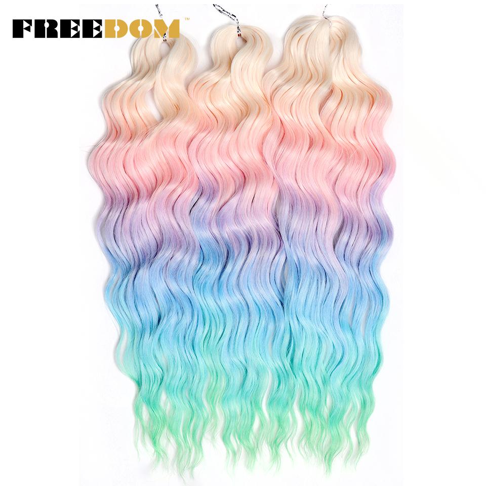 FREEDOM Synthetische Flecht-Haarverlängerungen Tief Gewellt 24 Zoll Lang Lockige Braids Haare Ombre Braun Regenbogen Twist Häkel-Haar
