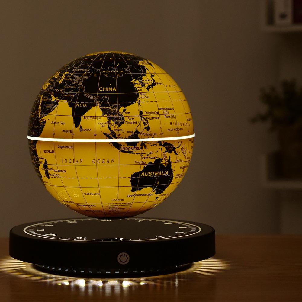 Magnetic Levitation Globe Clock Base Golden Luminous Globe Colorful Atmosphere Night Light Technical Sense Ornament