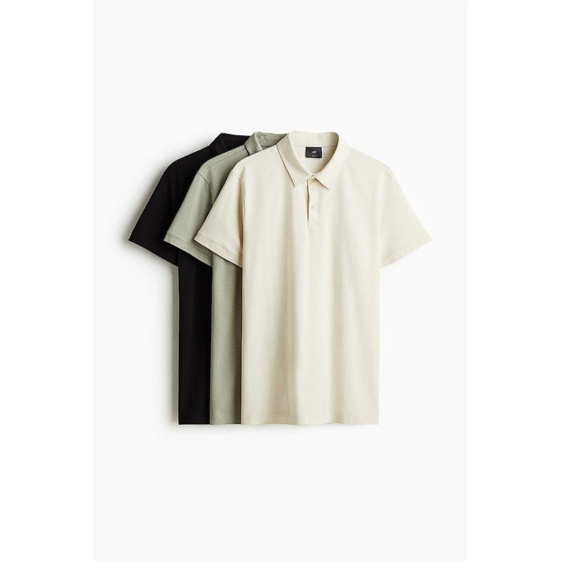 

HM 2025 Men s New Fall Wear 3-Piece Shoulder Polo Shirt 1264425 Light beige/Black/dark green 165/84