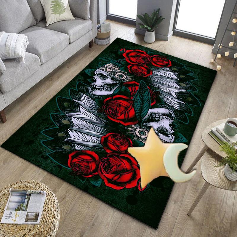 Skulls And Roses Artwork Office Rug Chair Mat, Entryway Carpet, Suitable for Front Door, Bedroom, Living Room, Desk, Holiday Gift