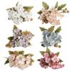 12pcs Artificial 5-Fork Hydrangea Branch Silk Fake Flowers Restaurant Decoration Champagne Monica Hydrangeas Simulation Flowes