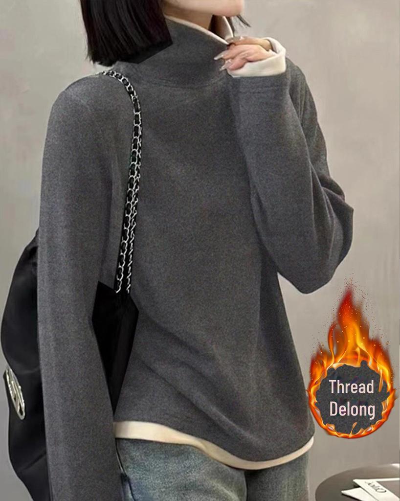 280g Gerippter Deutscher Samt Hong Kong Stil Zwei-in-Eins Langarmshirt, Herbst/Winter, Vielseitiges Mutterkleid.