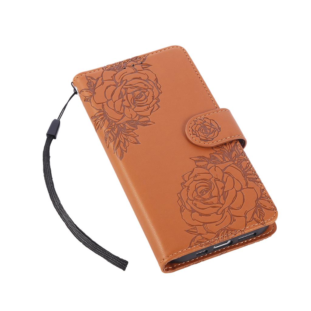 For iPhone 17 Case Rose Flower PU Leather Wallet Phone Cover with 3 Card Slots/Wrist Strap