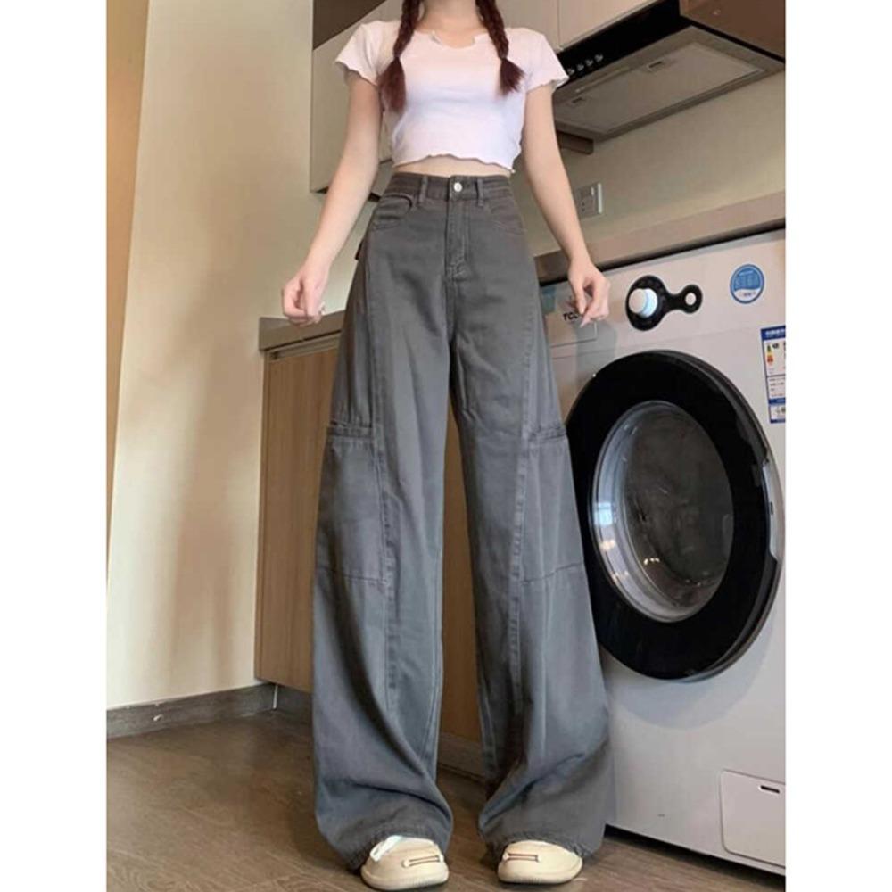 American Tooling Jeans Women's Spring and Autumn New High Waist Loose Wide Legs Thin Versatile Straight Jeans