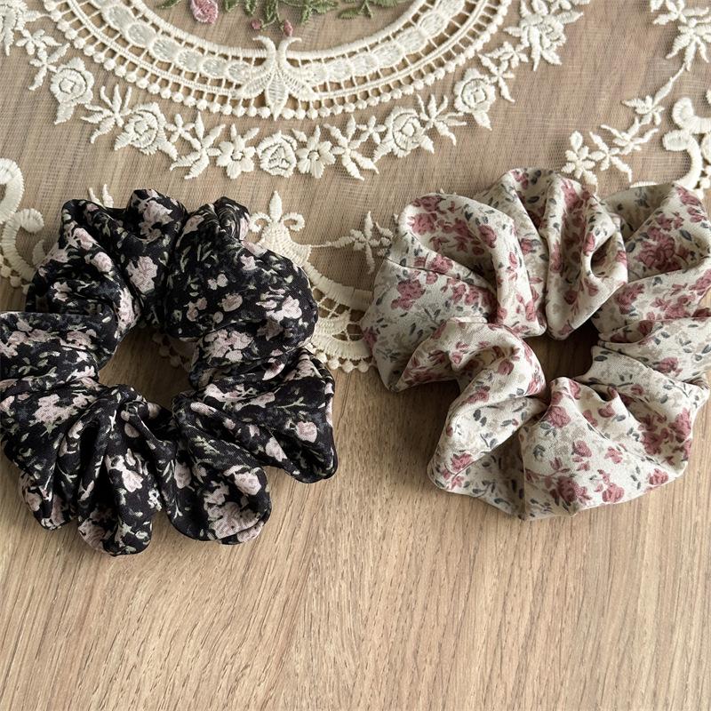 French Retro Floral Ponytail Holders For Women Aesthetic Oil Painting Flower Headbands Versatile Daily Hair Elastic