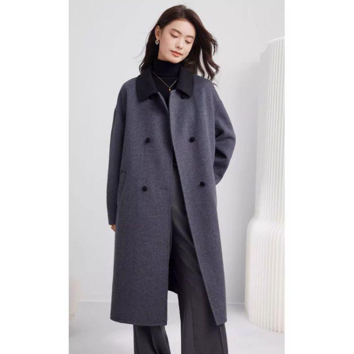 Women's Off-White Wool Coat - Korean Style Mid-Length Jacket for Autumn/Winter