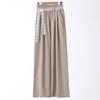 Lace belt wide-leg pants high-end loose and thin casual pants temperament versatile solid color floor-mopping straight-leg pants