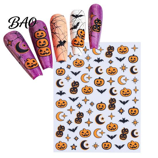 DIY Nail Stickers Halloween Self Adhesive Stickers, Pumpkin Bat Moon Star Manicure Decals, Art Decoration for Home Salon Decorative