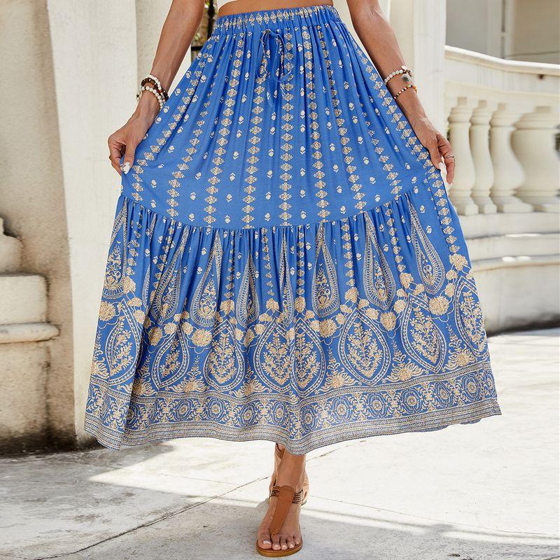 

Summer Maxi Skirts for Women Fashion Boho Long Skirt Women Long Dress Blue L