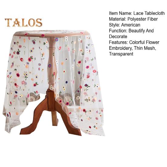 Transparente Esstischmatte, dünnes, sichtbares Netzgewebe, bunte Blumenstickerei, runder Tischschutz, dekorative Tischdecke für Partydekoration