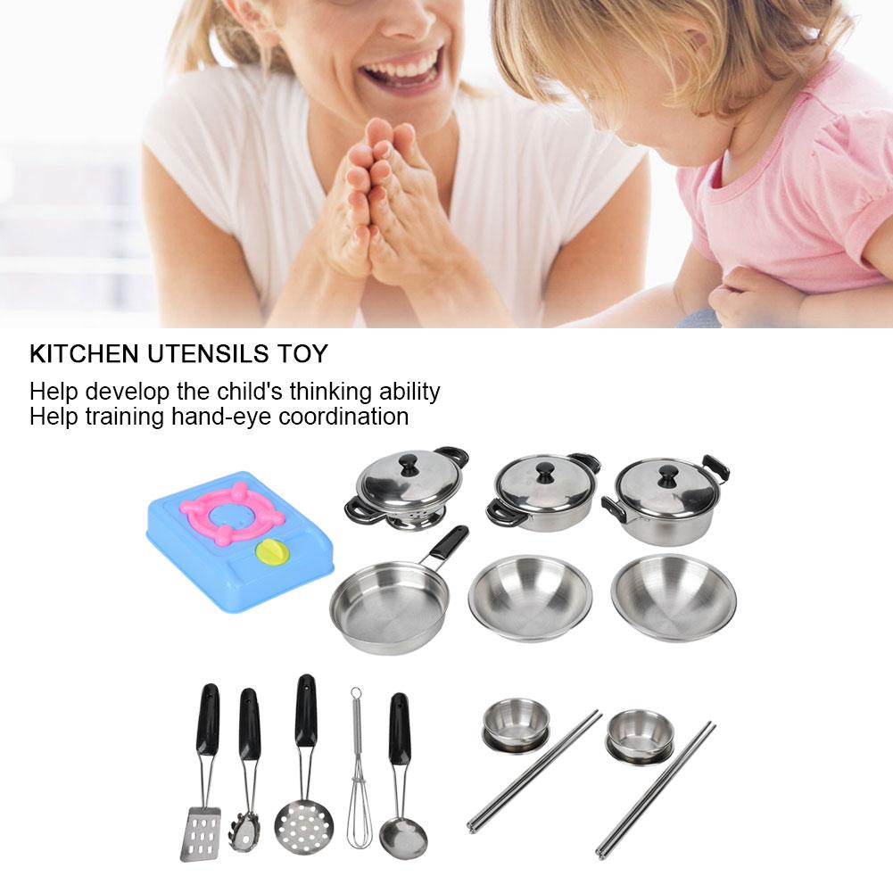 Kitchen Utensils Toy Mini Simulation Children Stainless Steel Kitchen Cooking Pretend Play Toys