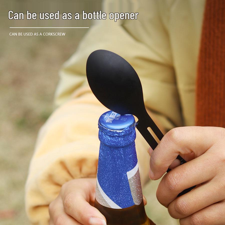 Multifunktionales Outdoor-Werkzeug: Schraubenschlüssel, Flaschen-/Dosenöffner, Gabel- & Löffelset