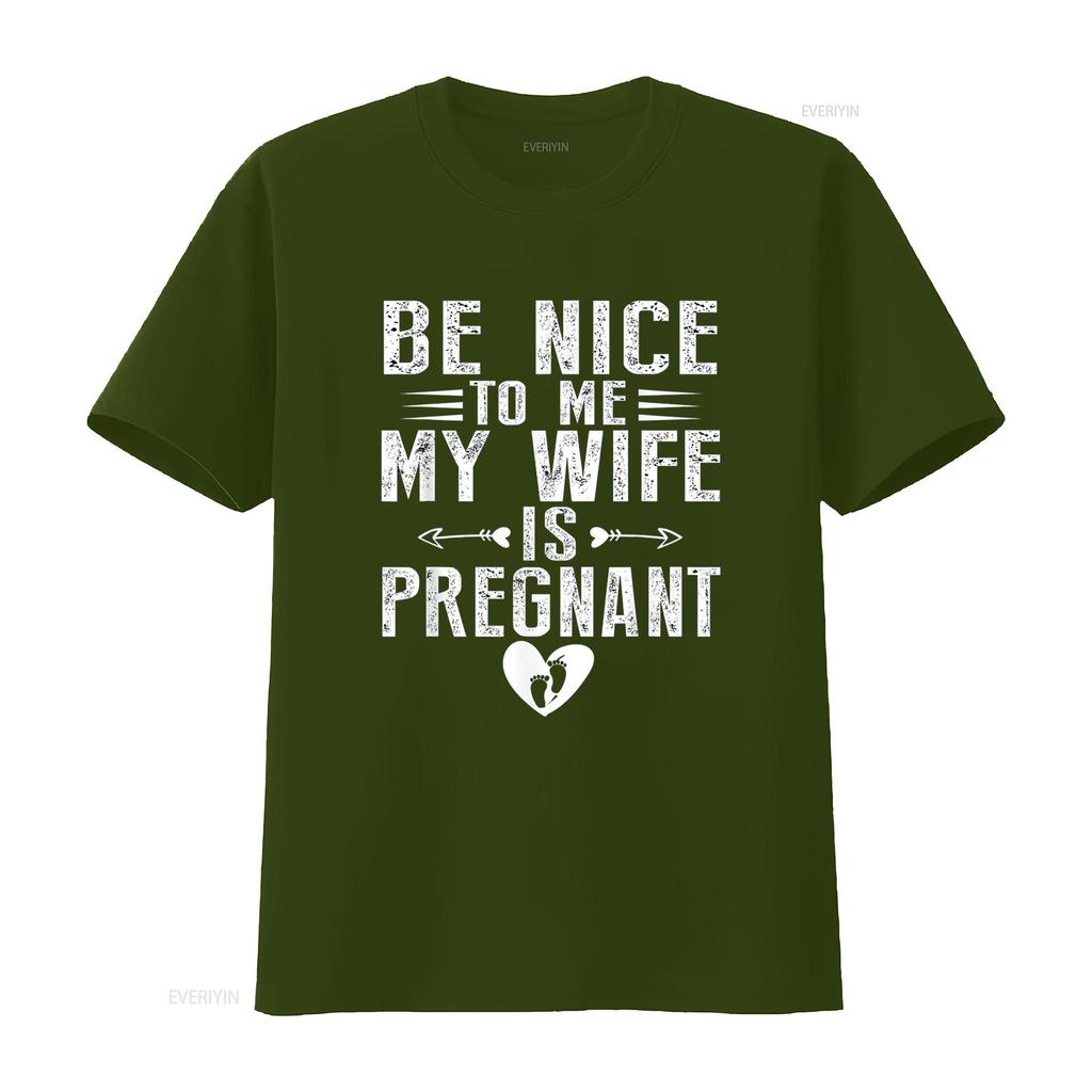 Mens Be Nice To My Wife Is Pregnant T Shirt Black vintage Washed streetwear homme fashion designer clothes Slightly Casual
