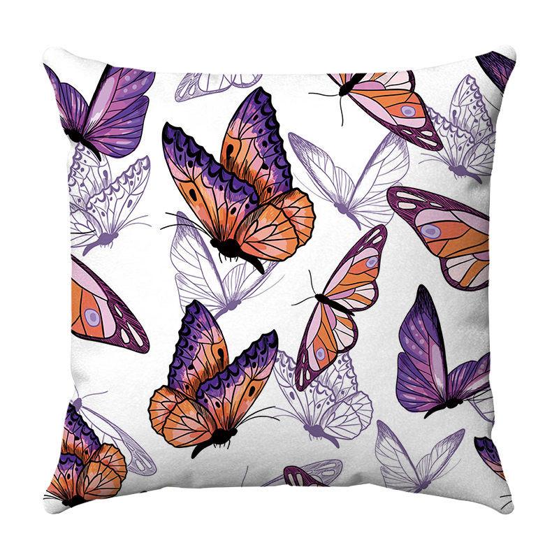 Seamless Watercolor Butterfly Digital Printing Short Plush Pillow Covers for Car Sofa Office Cushion Cover Home Goods 60x60cm