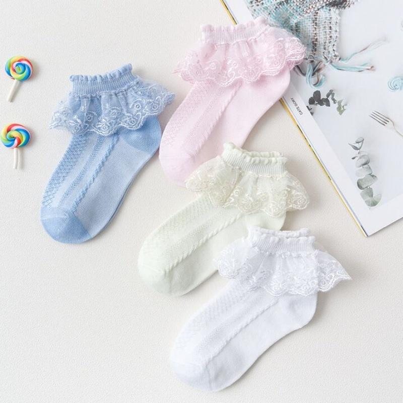 4Pairs/Lot Kids Girl Socks Four Seasons Lace Children's Princess Socks For Girls Cotton Teenagers Soild White Sock New 1-15Y