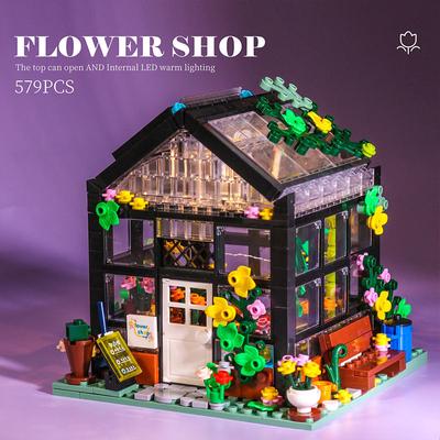 579 pièces maison créative café magasin de fleurs Architecture bloc de construction ville rue vue briques avec lumière LED jouets cadeau