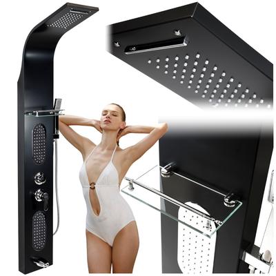 Panel prysznicowy z baterią, hydromasażem, deszczownicą, stal, matowa czerń