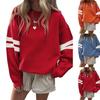 Women's Loose Crew Neck Sweatshirt Long Sleeve Striped Color Block Casual Pullover Top