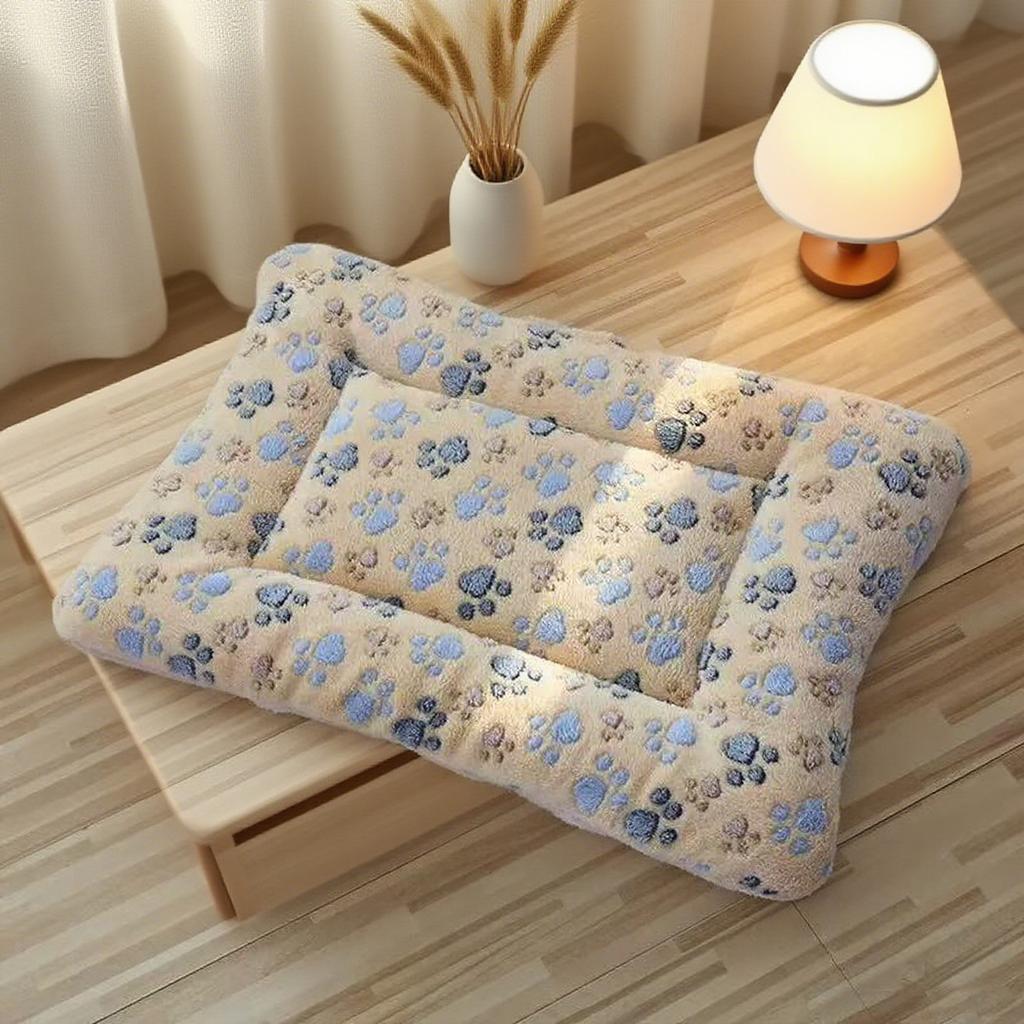 Cute Paw Print Double-Sided Plush Pet Mat for Cats and Small Dogs