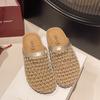 Mesh woven bag head half slippers women's summer wear 2025 new French skirt cool slippers Roman sandals women