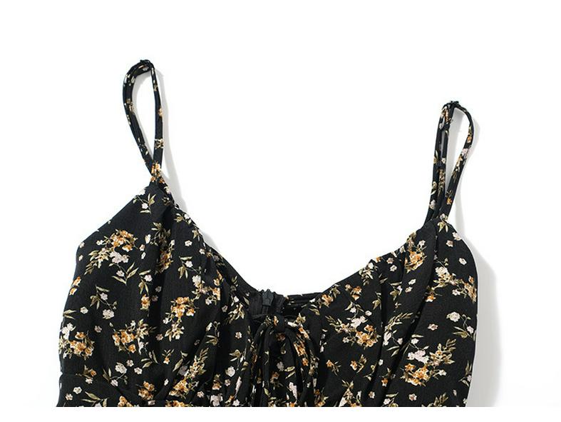 Spring/Summer 2026 Black Floral Tea Dress - Women's Short Camisole Skirt